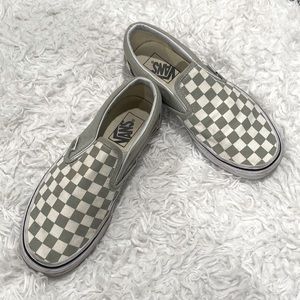 Olive Green Checkered Slip On Vans